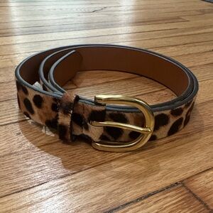 J. Crew Leopard Print Belt with Gold Buckle